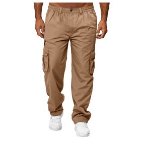 Men's Casual Multi-pocket Loose Straight Cargo Pants (Option: Khaki-4XL)