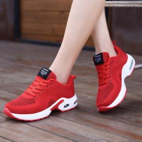 Spring Summer Autumn Casual Sports Shoes Fashion Hollow Mesh Breathable Flying Woven Air Cushion Outdoor Low-top Hiking Sneakers (Color: Red, size: 42)