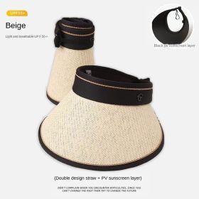UPF50 + sunscreen cap empty top women's summer cycling anti-ultraviolet uv sun hat all-match large eaves folding sun hat (Color: Phnom Penh G-off white, size: All yards)