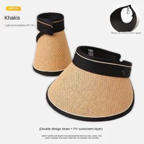 UPF50 + sunscreen cap empty top women's summer cycling anti-ultraviolet uv sun hat all-match large eaves folding sun hat (Color: Phnom Penh G-Khaki, size: All yards)