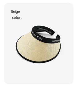 UPF50 + sunscreen cap empty top women's summer cycling anti-ultraviolet uv sun hat all-match large eaves folding sun hat (Color: Hair band straw-off white, size: All yards)