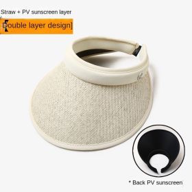 UPF50 + sunscreen cap empty top women's summer cycling anti-ultraviolet uv sun hat all-match large eaves folding sun hat (Color: G-beige-beige hairband, size: All yards)