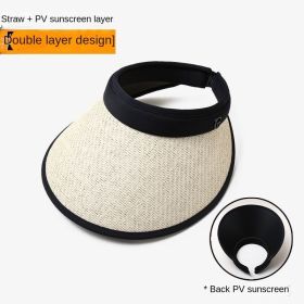 UPF50 + sunscreen cap empty top women's summer cycling anti-ultraviolet uv sun hat all-match large eaves folding sun hat (Color: G-beige-black headband, size: All yards)