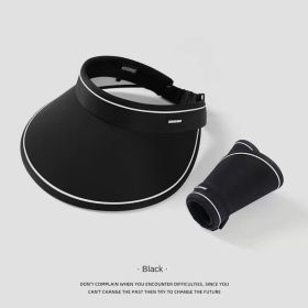 UPF50 + sunscreen cap empty top women's summer cycling anti-ultraviolet uv sun hat all-match large eaves folding sun hat (Color: Xu Lu same style black, size: All yards)